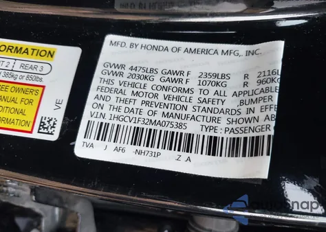 2018 Honda Accord Sport from USA, damaged, VIN 1HGCV1F30JA188134